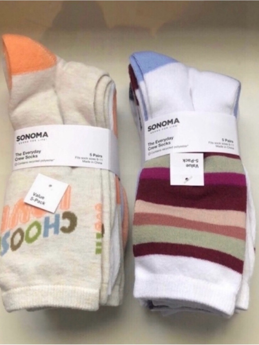 New Sonoma Socks Bundle 2 Pack Women’s 5 Pairs Each Patterned Crew Socks Casual